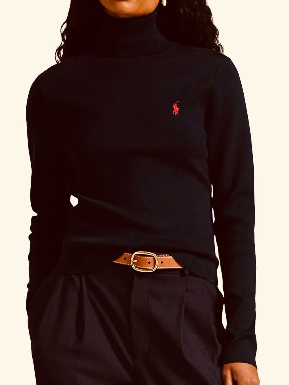 Polo by Ralph Lauren Black Turtleneck Sweater Red Pony Logo large knit classic